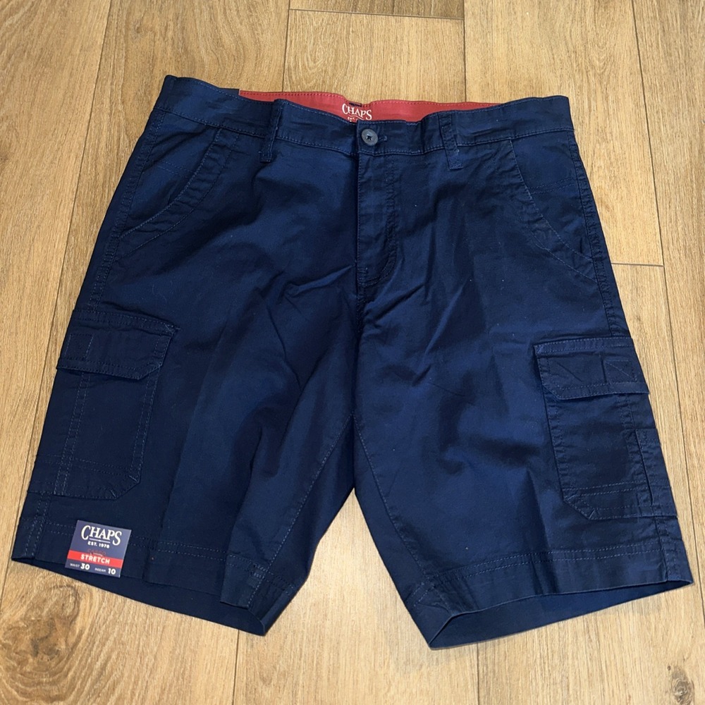 Chaps Men's Coastland Wash Cargo Shorts Navy Blue Stretch Size 30 10" NEW - Picture 4 of 8
